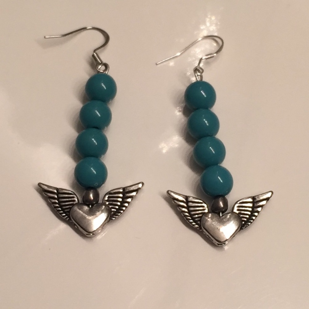HANDMADE Beaded Earrings Angel Wings Turquoise